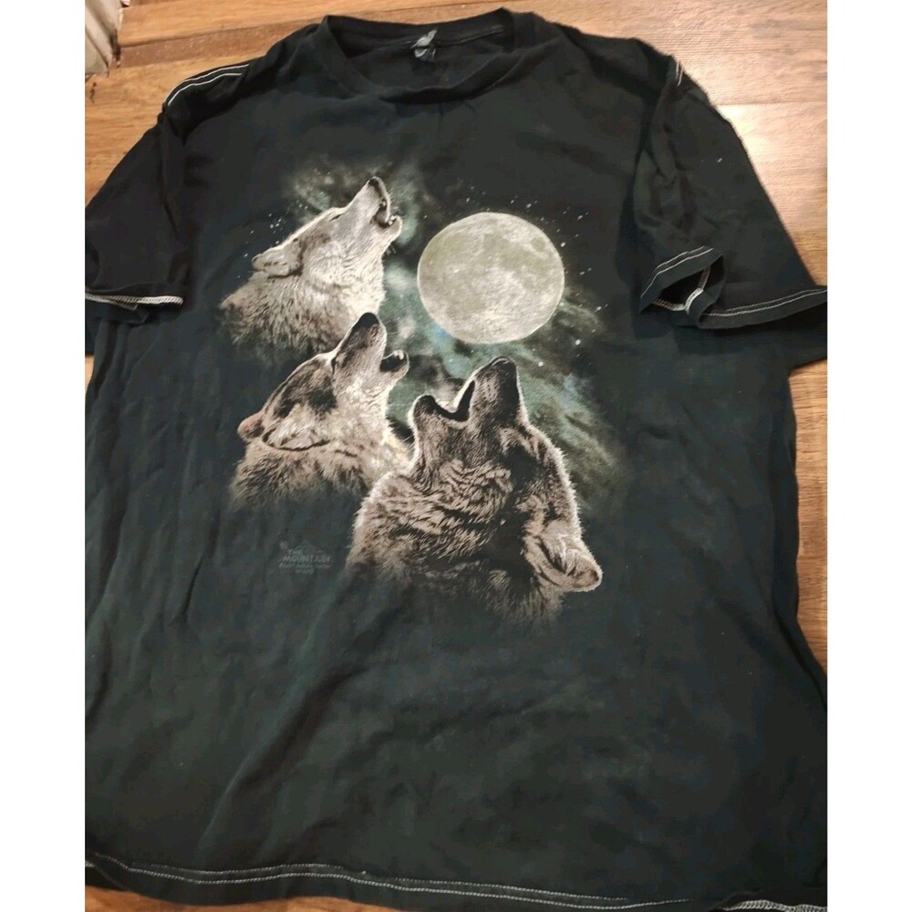 Y2K The Mountain Three Wolf Moon T-Shirt Mens XL Charcoal Tie Dye Nature Tee